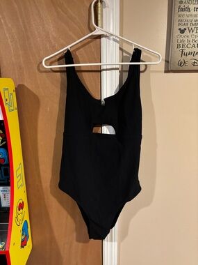 Camo Women's Black One-Piece Swimsuit with front Cutout